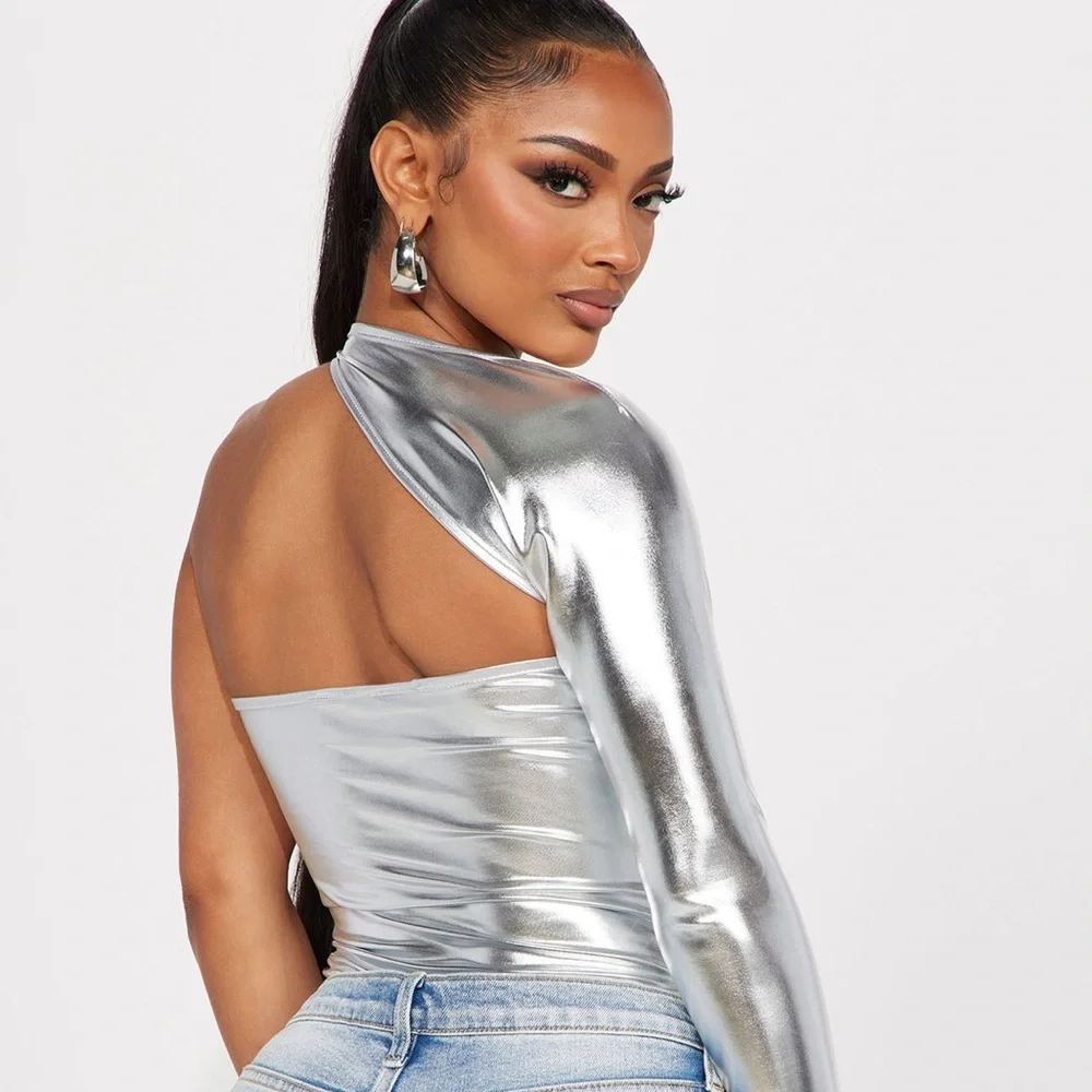 Your Addiction Metallic Bodysuit - Silver - Picture 4 of 6